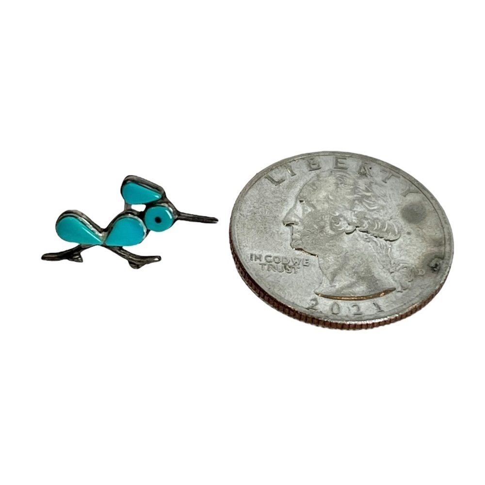 Sterling Silver Turquoise Roadrunner Single Earring Vintage Brooch - Picture 4 of 5